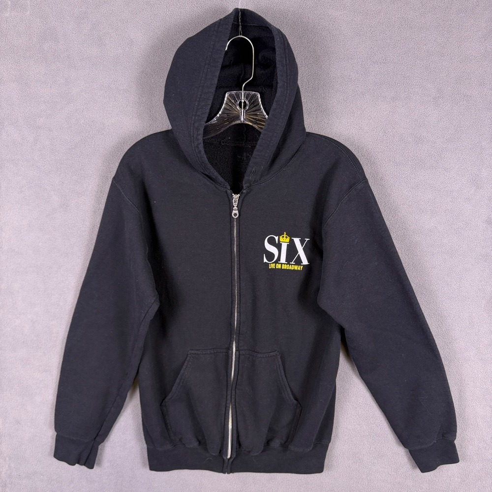 Six The Musical Live ON Broadway Merch Black Zip Front Hoodie Size Small